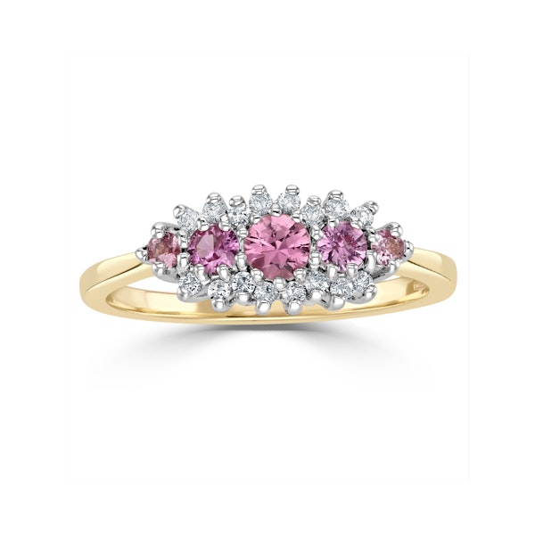 Pink Sapphire and 0.12ct Diamond Ring 9K Yellow Gold - Image 2