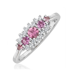 Pink Sapphire and 0.12ct Diamond Ring 9K White Gold