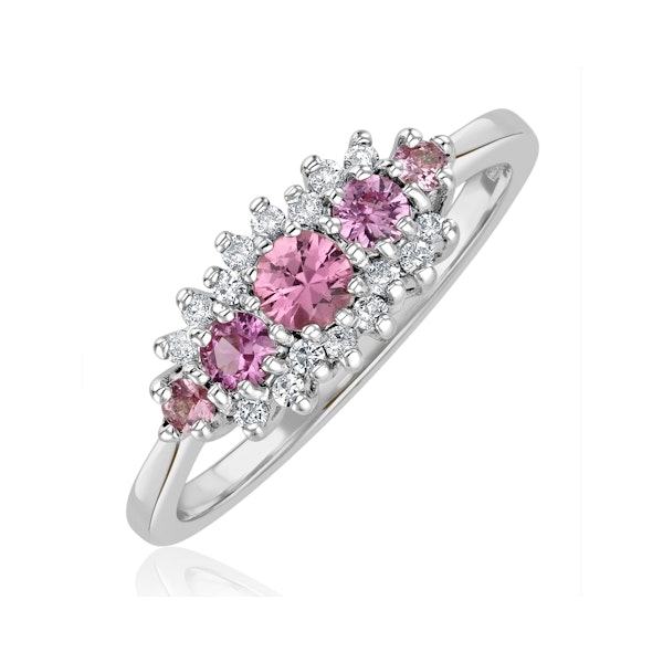 Pink Sapphire and 0.12ct Diamond Ring 9K White Gold - Image 1