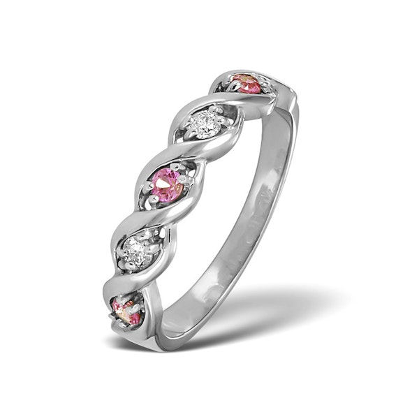 Pink Sapphire And 0.08CT Diamond Ring 9K White Gold - Image 1