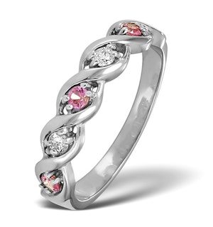Pink Sapphire And 0.08CT Diamond Ring 9K White Gold