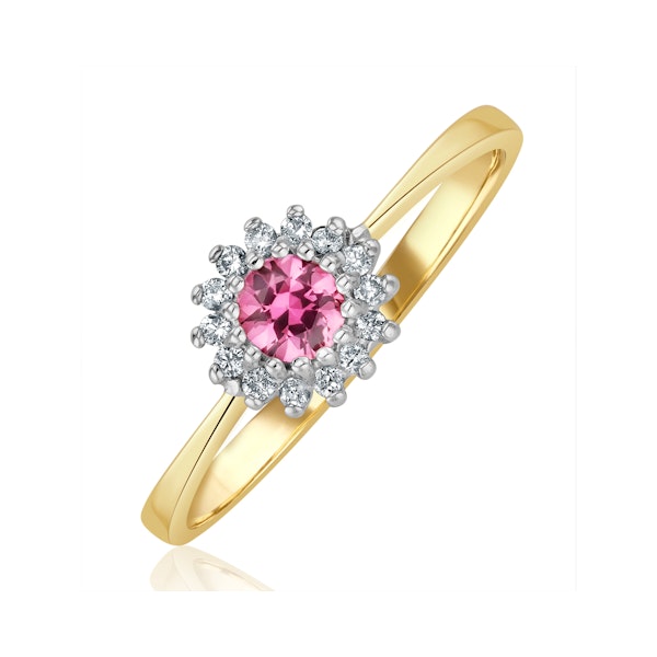 Pink Sapphire and 0.07ct Diamond Ring 9K Yellow Gold - Image 1