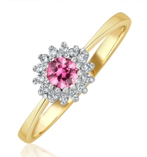 Pink Sapphire and 0.07ct Diamond Ring 9K Yellow Gold