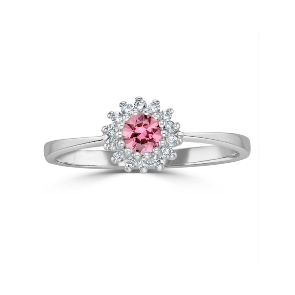 18K White Gold Diamond and Pink Sapphire Ring 0.07ct SIZE M - Image 2