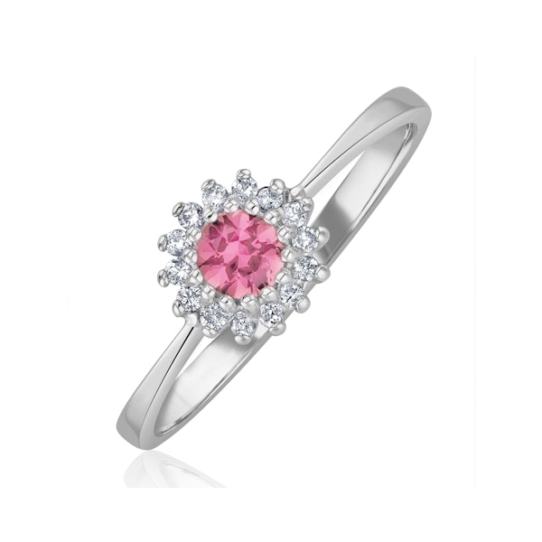 18K White Gold Diamond and Pink Sapphire Ring 0.07ct SIZE M - Image 1