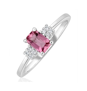 9K White Gold Diamond Pink Sapphire Ring 0.06ct