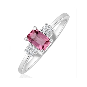9K White Gold Diamond Pink Sapphire Ring 0.06ct