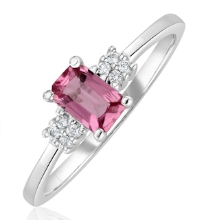 18K White Gold Diamond and Pink Sapphire Ring 0.06ct