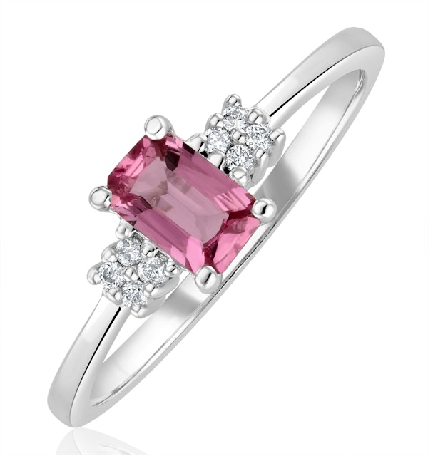 9K White Gold Diamond Pink Sapphire Ring 0.06ct - image 1