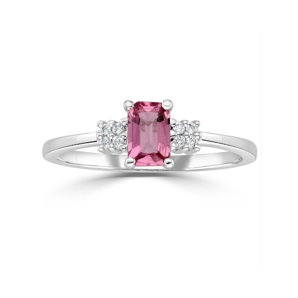 9K White Gold Diamond Pink Sapphire Ring 0.06ct - Image 2
