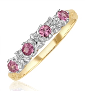 0.40ct Pink Sapphire and Diamond Ring 9K Yellow Gold