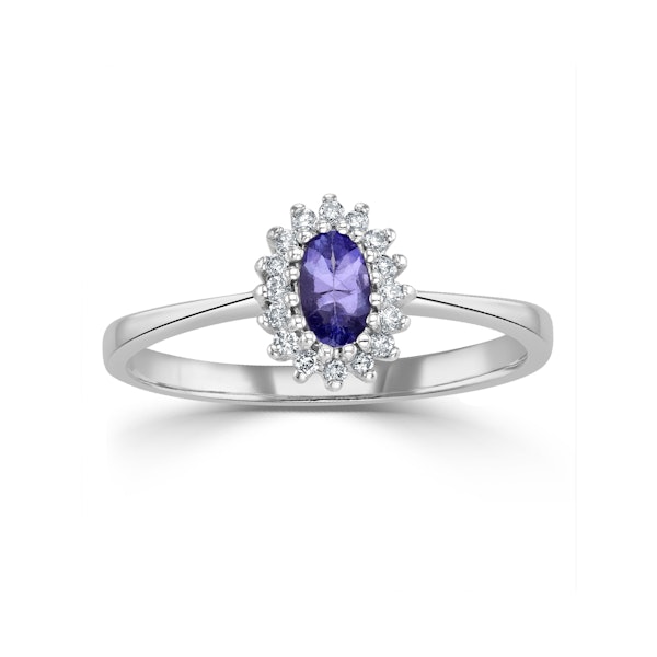 Tanzanite 5 x 3mm And Diamond 9K White Gold Ring A4323Y - Image 3