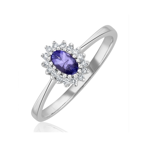 Tanzanite 5 x 3mm And Diamond 9K White Gold Ring A4323Y - Image 1