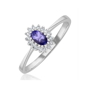 Tanzanite 5 x 3mm And Diamond 9K White Gold Ring A4323Y