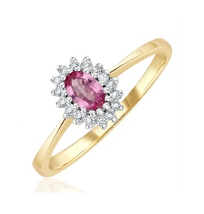 9K Gold Diamond Pink Sapphire Ring 0.05ct SIZES AVAILABLE J