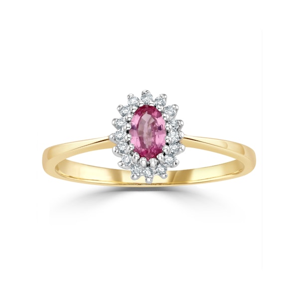 9K Gold Diamond Pink Sapphire Ring 0.05ct SIZES AVAILABLE J - Image 2