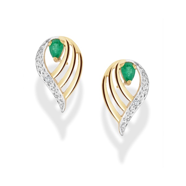 Emerald 4 x 3mm And Diamond 9K Yellow Gold Earrings - Image 1