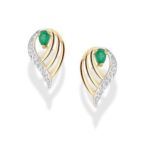 Emerald 4 x 3mm And Diamond 9K Yellow Gold Earrings