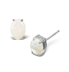 Opal 7 x 5mm and 9K White Gold Earrings