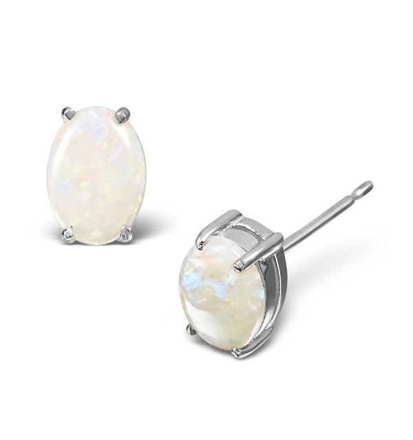 Opal 7 x 5mm and 9K White Gold Earrings - image 1